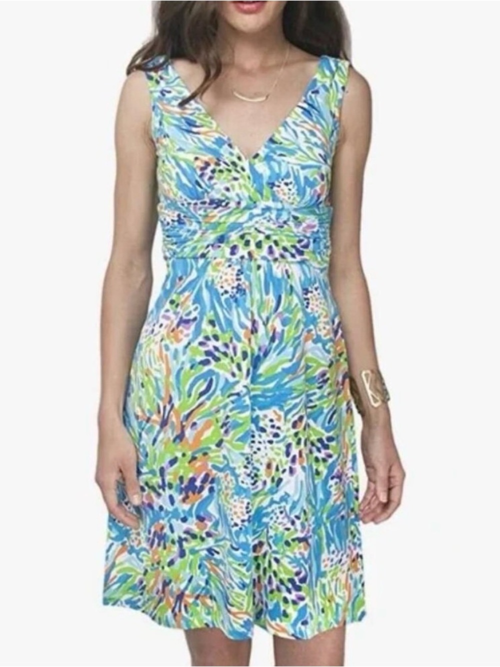 Lilly Pulitzer Blue and Green V-Neck Printed Midi Dress